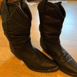 Vintage 1990s Black Leather Cowboy Boots, size 8M